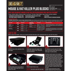 Deadfast Mouse & Rat Plus Blocks Bait Station back of pack