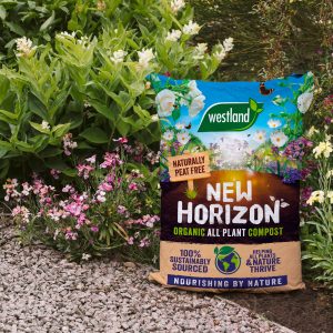 new horizon compost in flower border