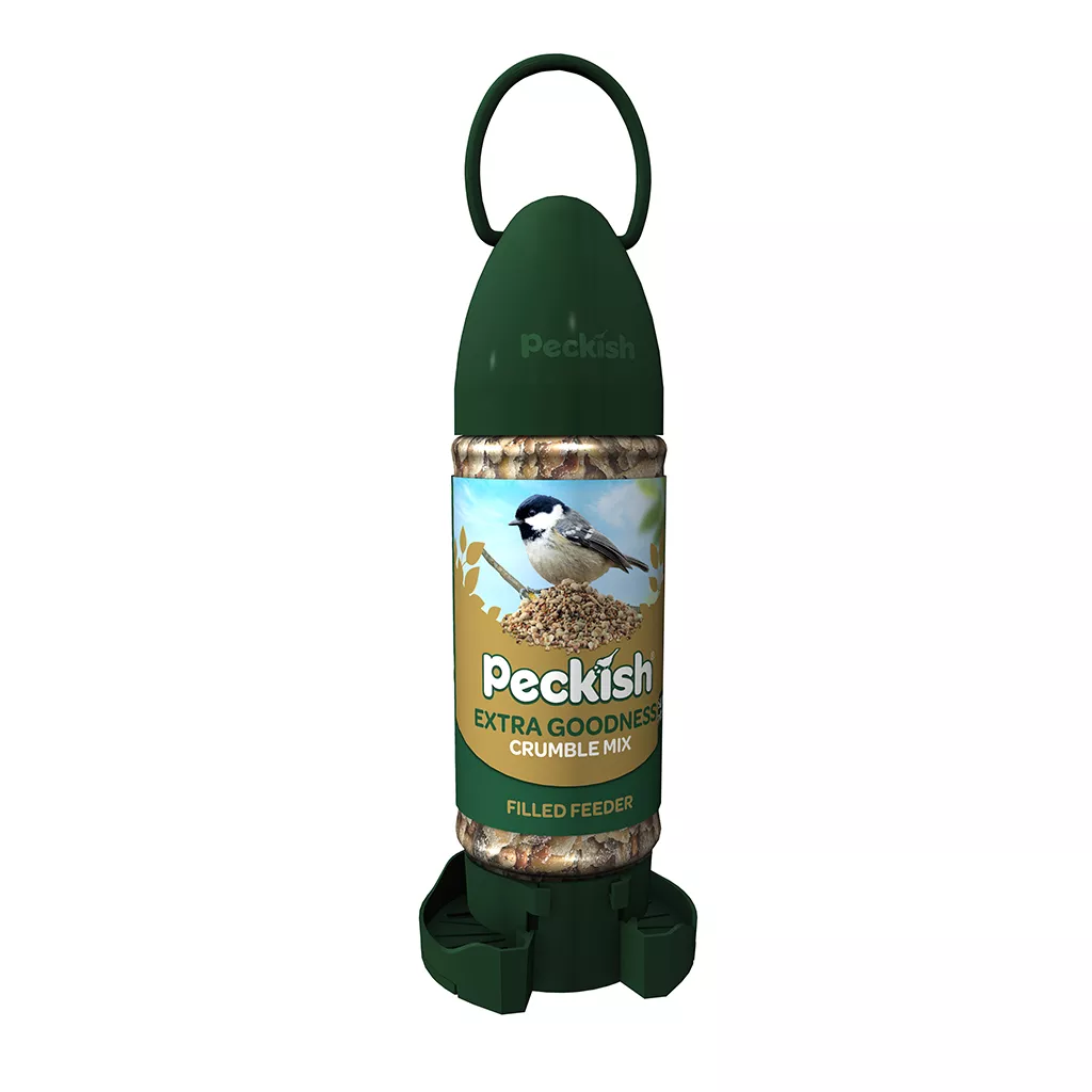 Peckish Extra Goodness Crumble Mix ready to use filled feeder in packaging