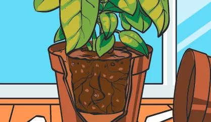 An image showing how to re-pot plants. 