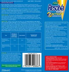 Resolva weedkiller 2 action concentrate back of pack