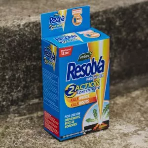 Resolva weedkiller 2 action liquid shots on patio