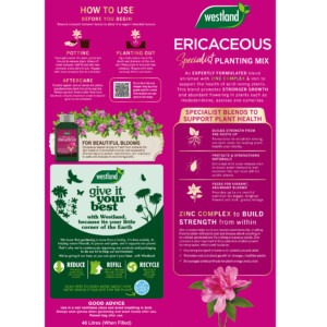 westland ericaceous planting mix back of pack