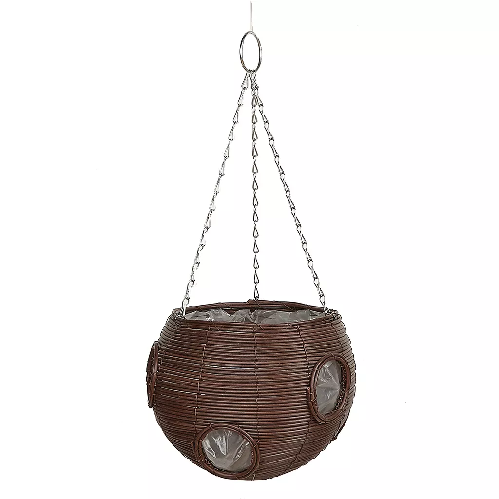 Rattan Effect Brown Hanging Basket