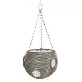 Rattan Effect Light Grey Hanging Ball