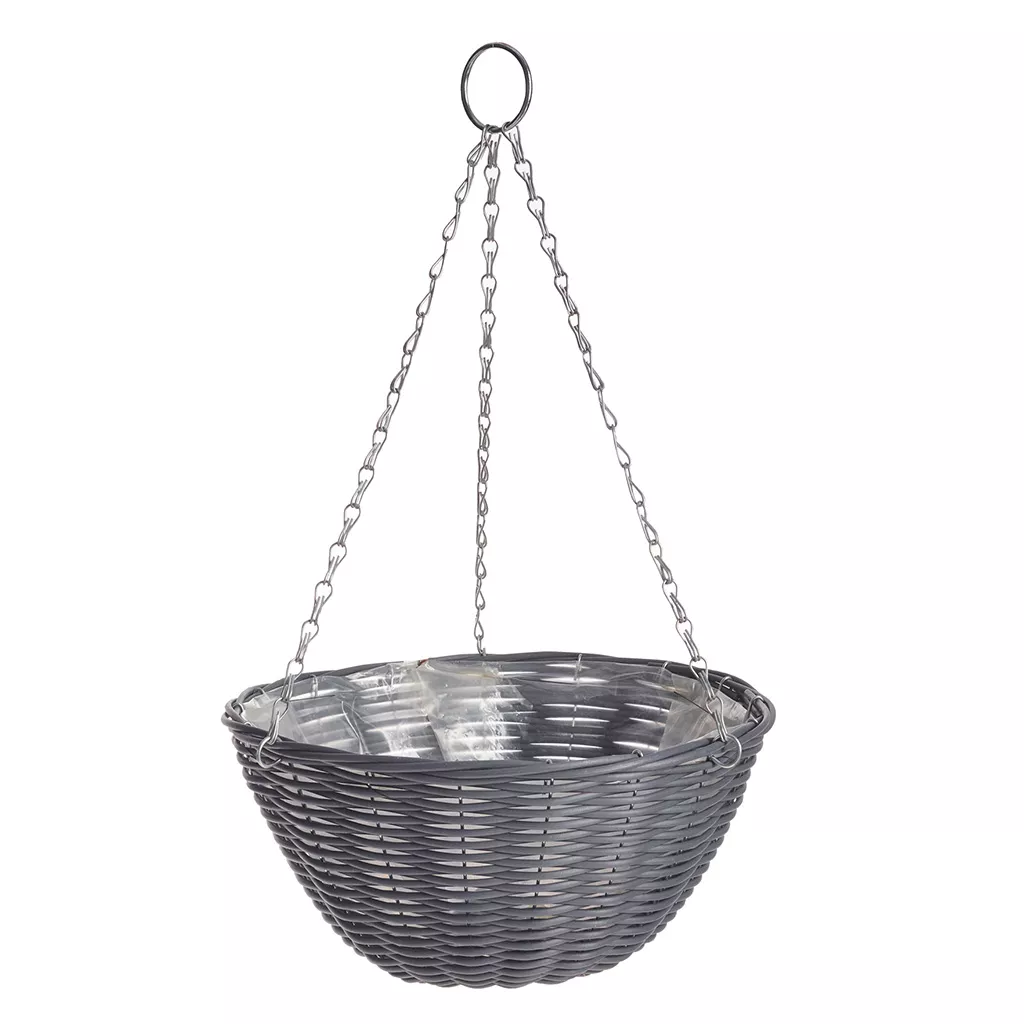 Rattan Effect Dark Grey Hanging Basket
