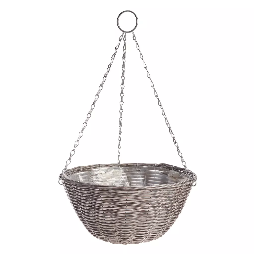 Rattan Effect Light Grey Hanging Basket