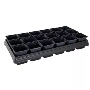 growing tray with 18 square pots