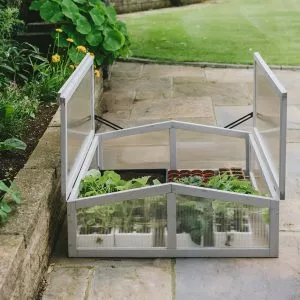 dove grey cold frame fully opened