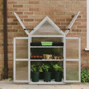 wooden growhouse dove grey fully open