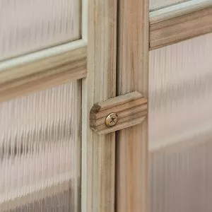 natural wooden growhouse lock closeup