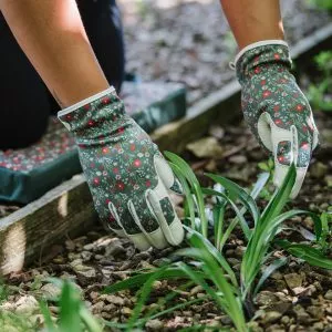 Teal Meadow Flowers Print Premium Leather Gloves