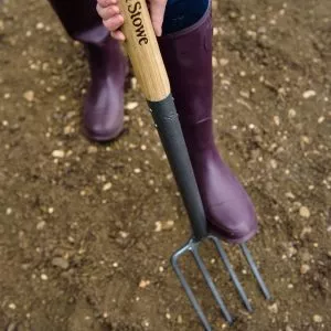 Kent & Stowe Carbon Steel Border Fork in soil