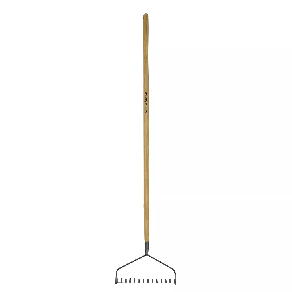 Kent & Stowe Carbon Steel Long Handled Soil Rake out of pack