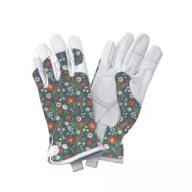 Teal Meadow Flowers Leather Gloves