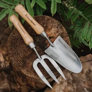 kent & stowe stainless steel hand fork and trowel