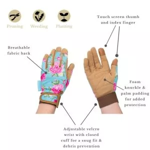 Aqua Peony Print Comfort Gloves