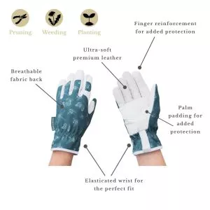 Teal Flutter Bugs Leather Gloves