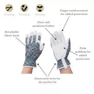 Teal Meadow Flowers Leather Gloves