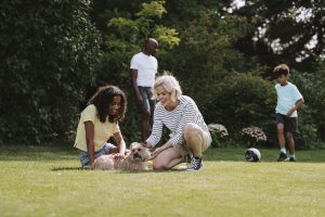 family on lawn