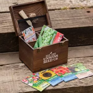 unwins gardeners' seed box in greenhouse