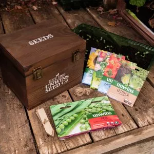 unwins gardeners' seed box in greenhouse