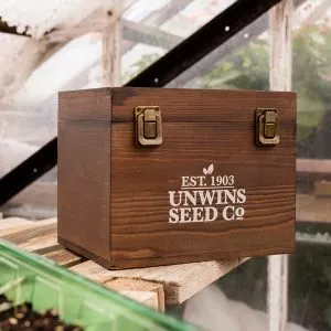 unwins gardeners' seed box in greenhouse