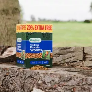 Protein worms in packaging with worms on log