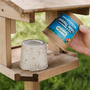 gardman seed & mealworm table topper on bird table